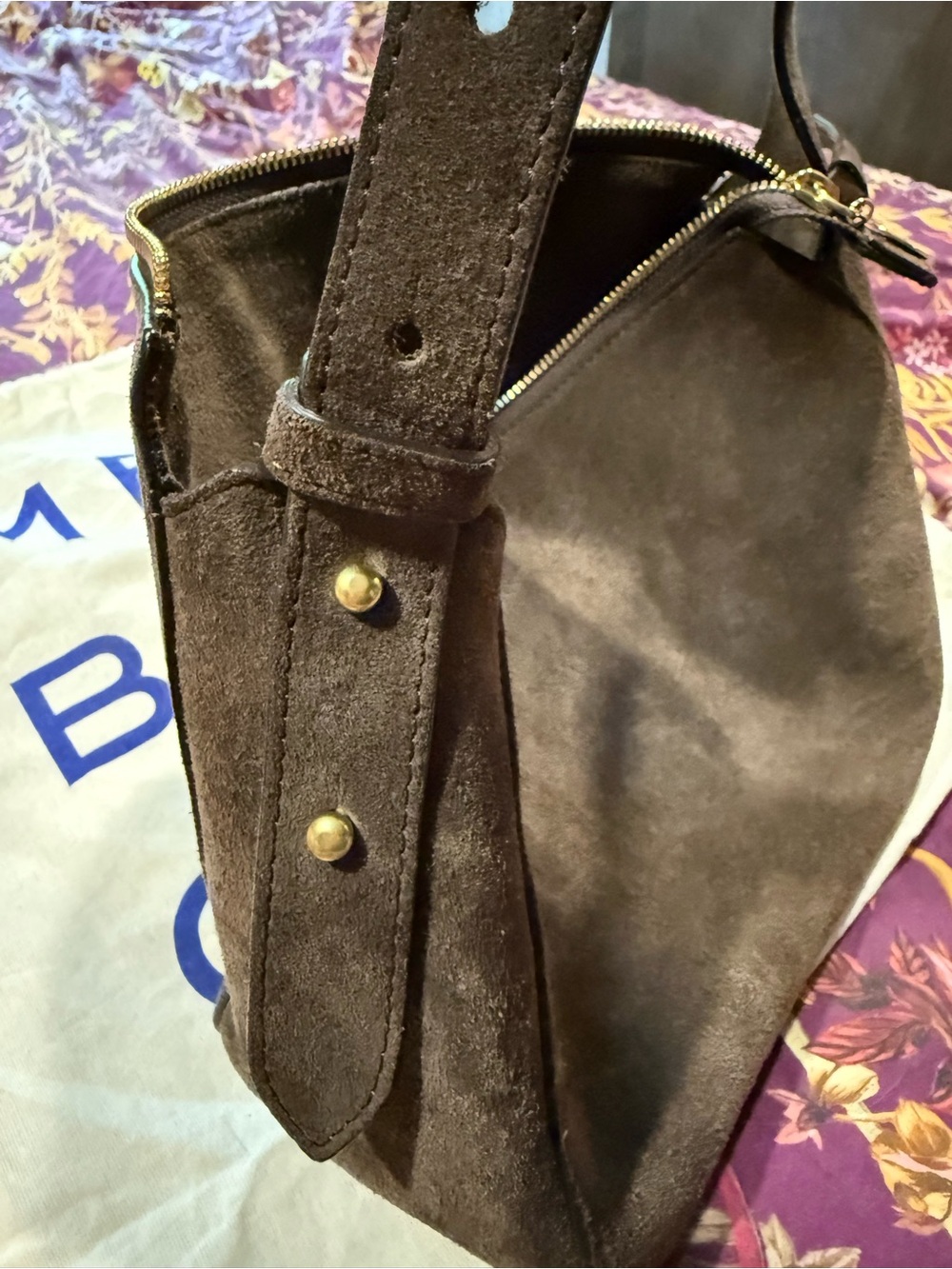 Clare V Brown Suede Shoulder Bag with Gold Hardware - Picture 5 of 11